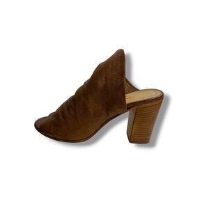 Lema Italian Bronze Brown Leather Peep Toe‎ Slouchy Block Heel Mules Sandals 37